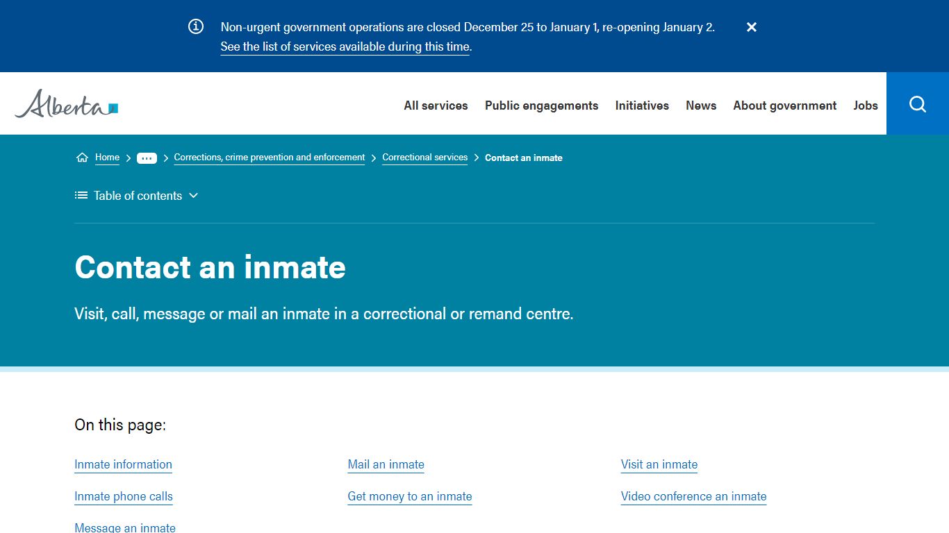 Contact an inmate | Alberta.ca