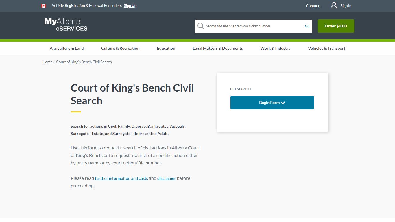 Court of King's Bench Civil Search - Alberta